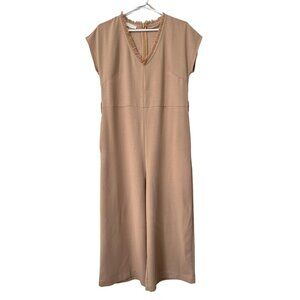 All Row Fringe V Neck Cropped Jumpsuit Size Small Sleeveless Tan Polyester Chic
